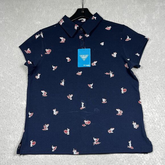 Columbia Polo Shirt Womens Large Blue South Sand Point Short Sleeve MSRP $50 - Picture 1 of 11